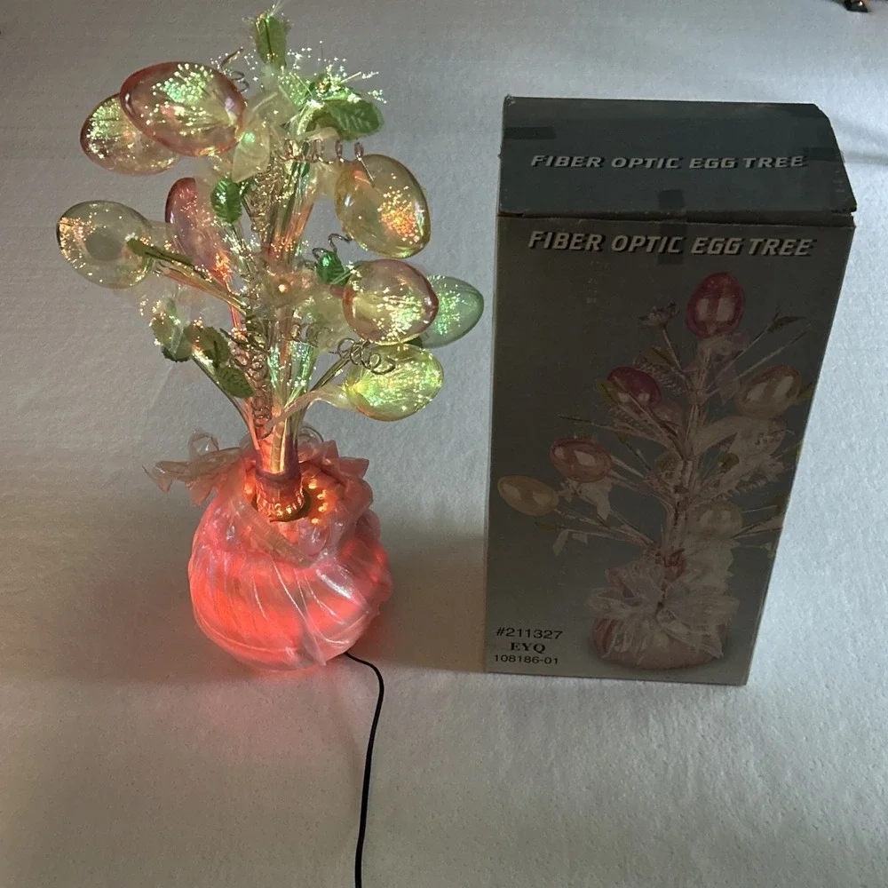 Fiber Optic Egg Tree Lighted Pastel Easter Decoration Tested Works Vintage